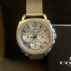 Coach stainless steel watch with mesh bracelet and crystal embellished face